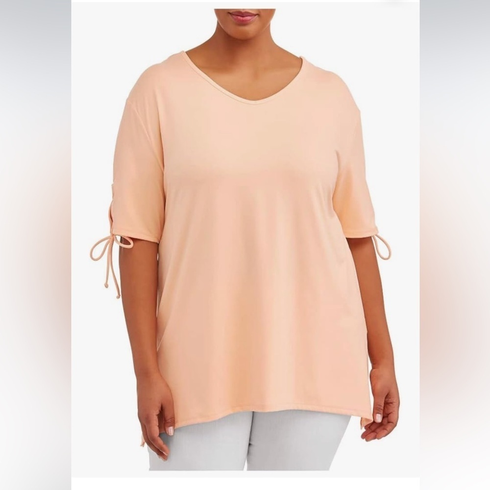 NWT Terra &Sky Apricot DelightV-Neck Lace Up Tie Sleeve Blouse size 1X